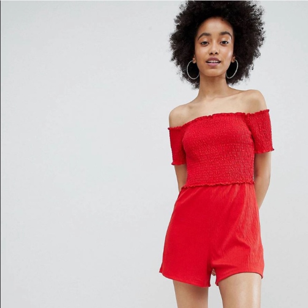 ASOS Bershka off the shoulder stretch RED romper M